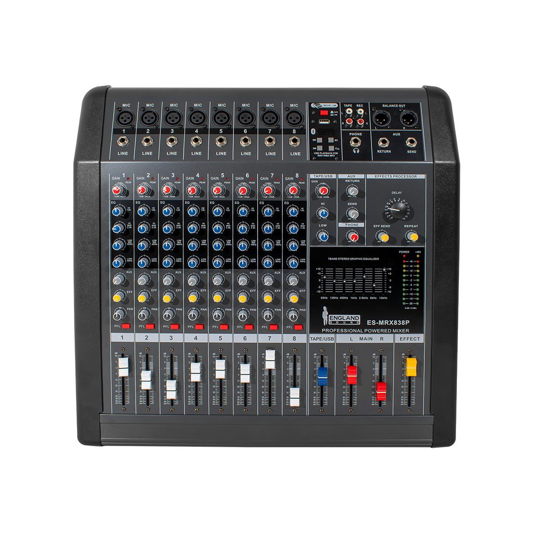 CONSOLA AMPLIFICADA, 8 CANALES, 8 MONO, 2x380W 4 OHM, USB