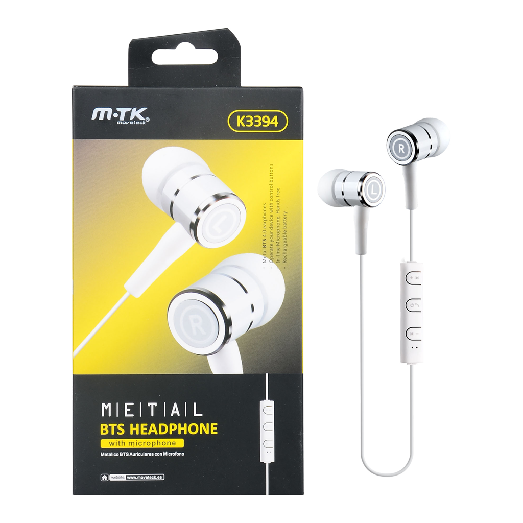 AUDIFONOS ESTEREO METALICO IN-EAR CON MICROFONO, CONTROL DE VOLUMEN, BLUETOOTH