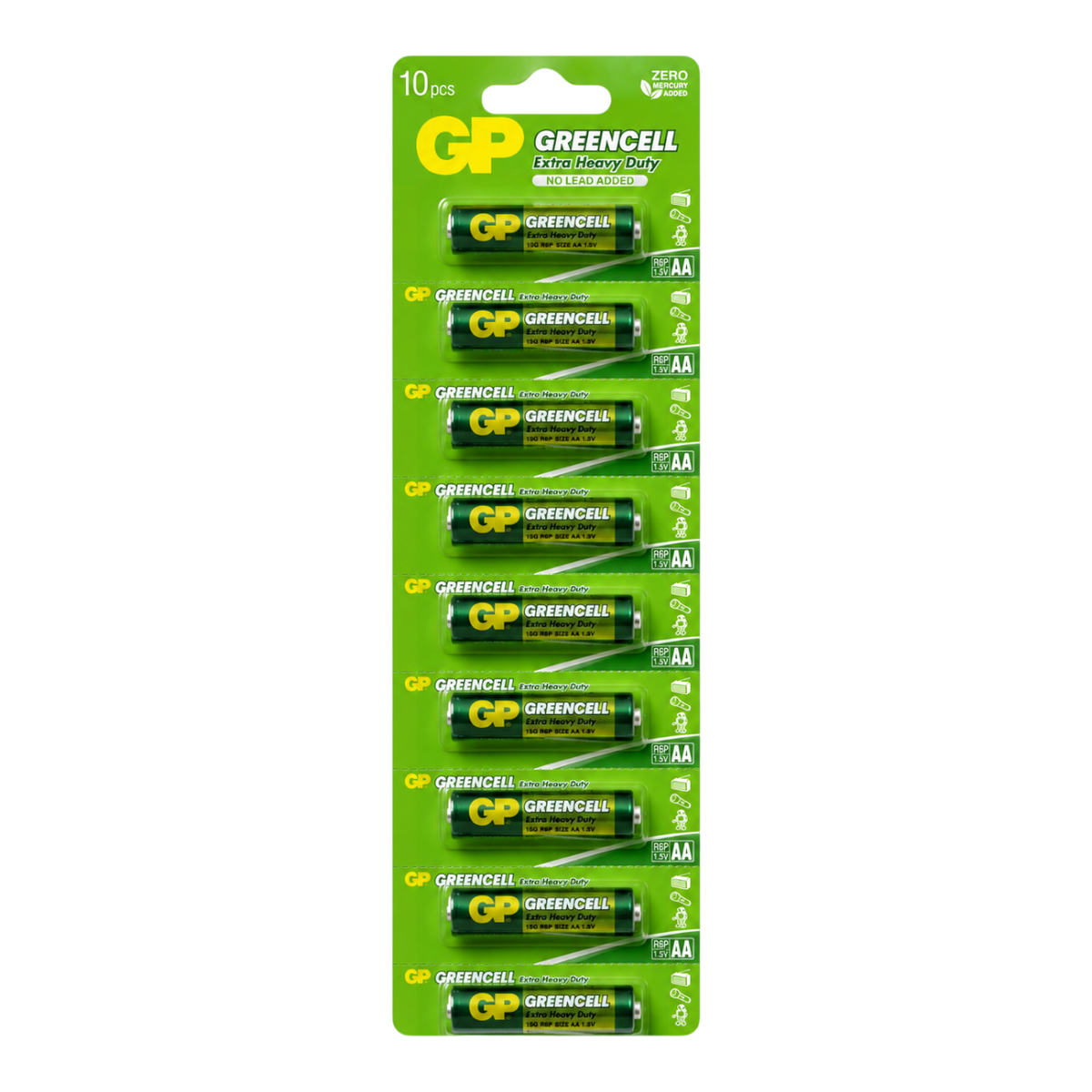 AA, 1.5V, GREENCELL (CLORURO DE ZINC), BLISTER X 10PCS