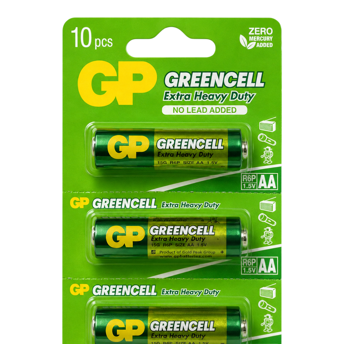 AA, 1.5V, GREENCELL (CLORURO DE ZINC), BLISTER X 10PCS