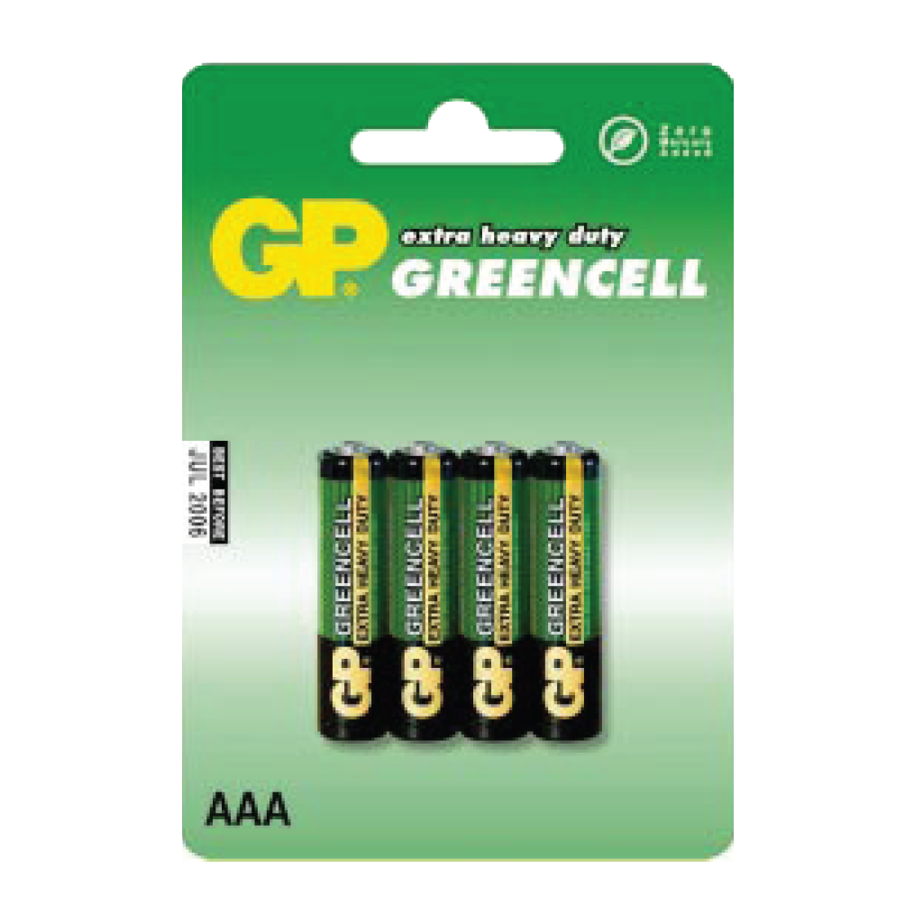 AAA, 1.5V, GREENCELL (CLORURO DE ZINC), BLISTER X 4 PCS