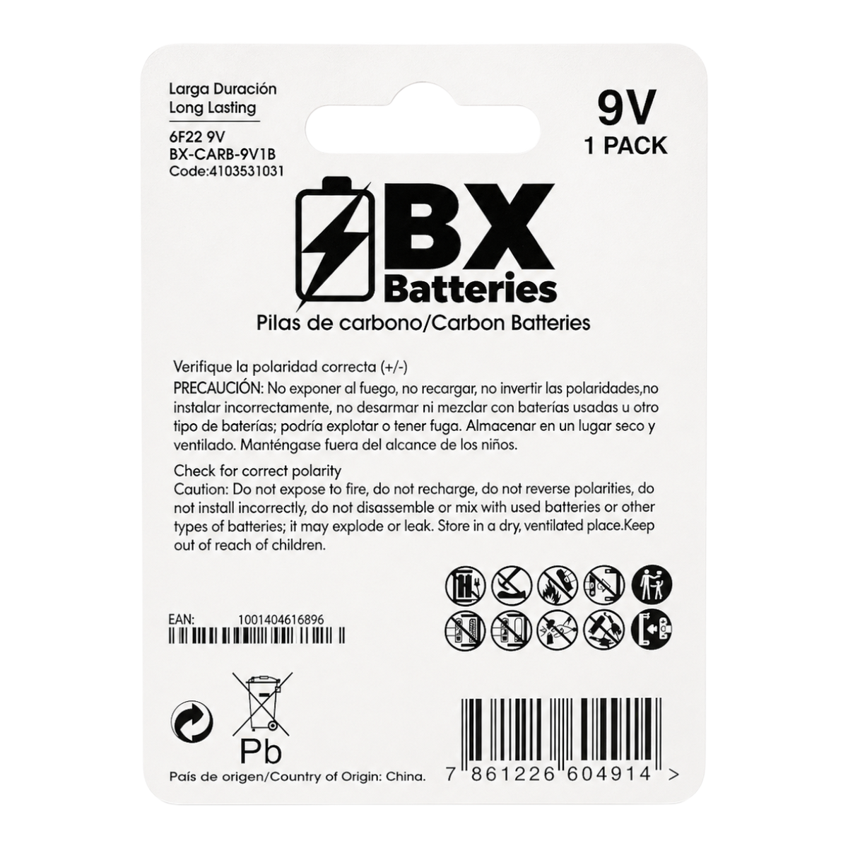 9V, CARBON 1 UNIDAD BLISTER