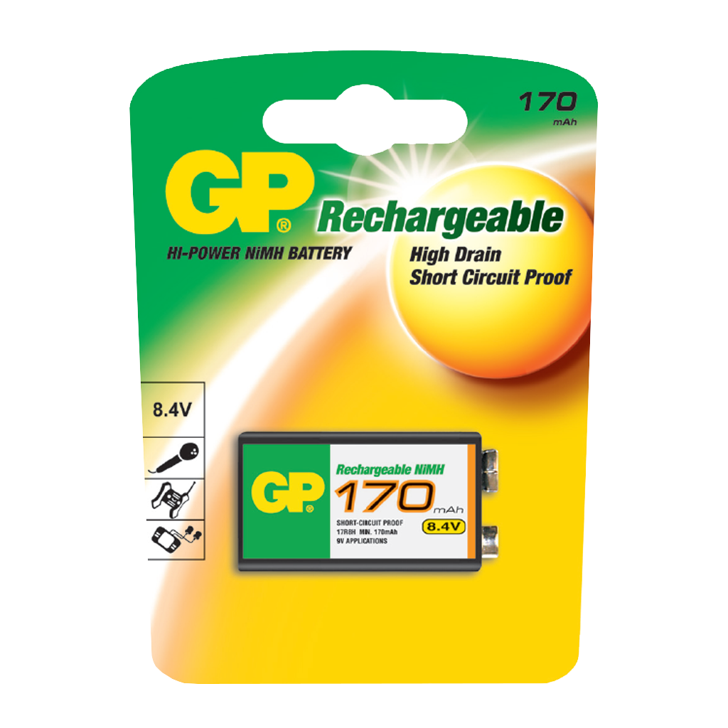 Pila/Bateria Recargable Aplicada a 9V NI-MH 170 mAh 8.4 V 8.4 V GP GP17R8H-2LA1-GPRHV178R023