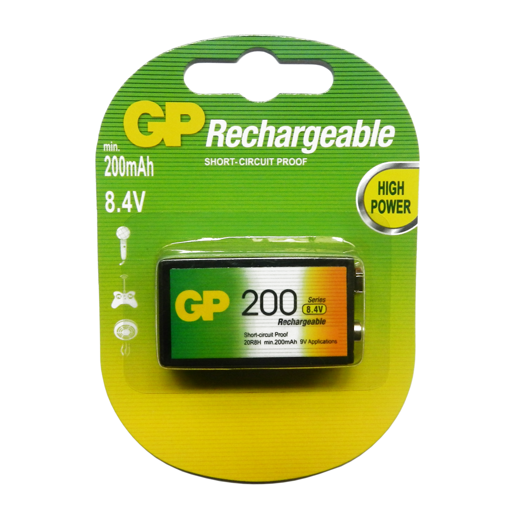 Pila/Bateria Recargable Aplicada a 9V NI-MH 200 mAh 8.4 V 8.4 V GP GP20R8H-2LA1-GPRHV208R019