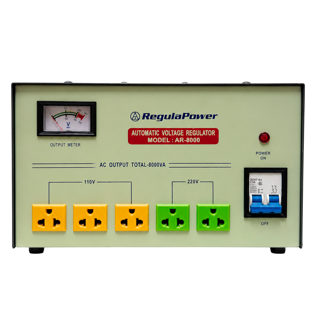 REGULADOR DE VOLTAJE, 8000 WATTS, 5 TOMAS POLARIZADAS, 110/220V - AC
