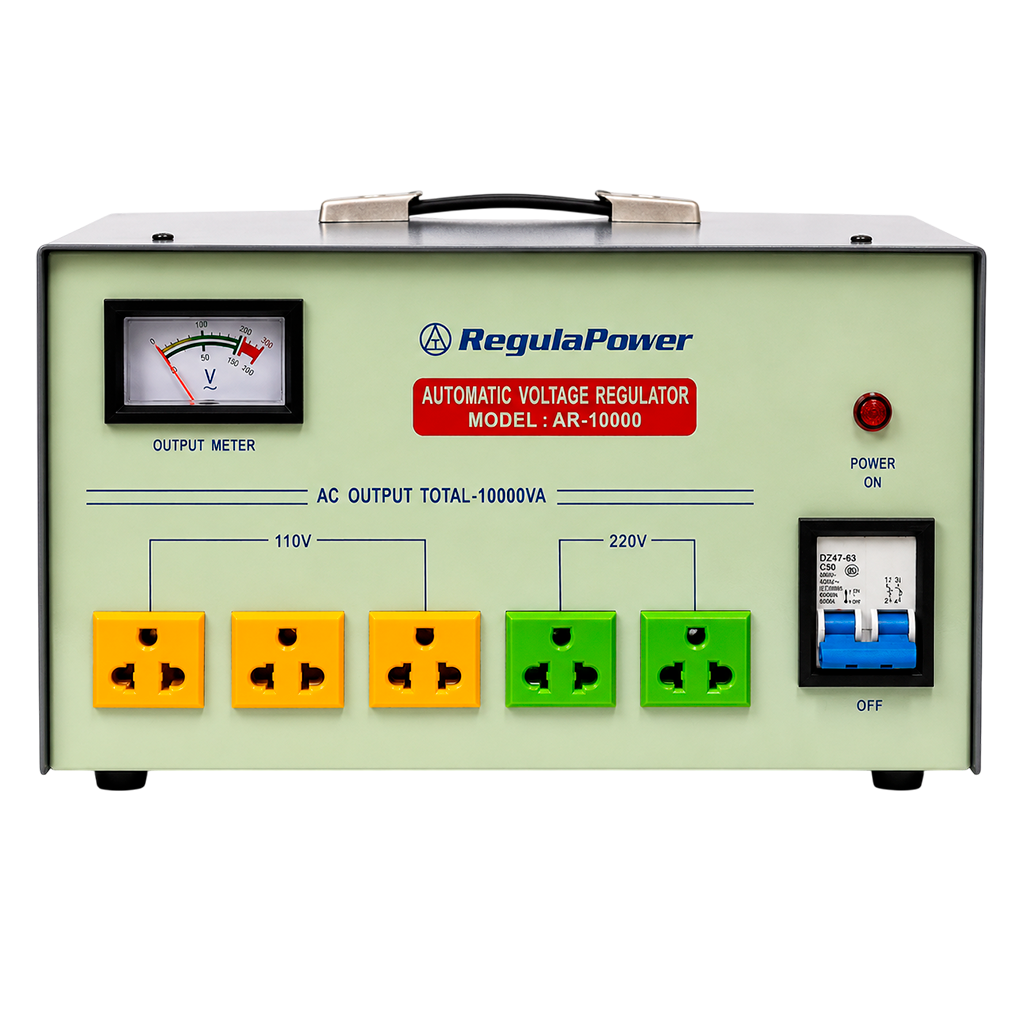 REGULADOR DE VOLTAJE, 10000 WATTS, 5 TOMAS POLARIZADAS, 110/220V - AC