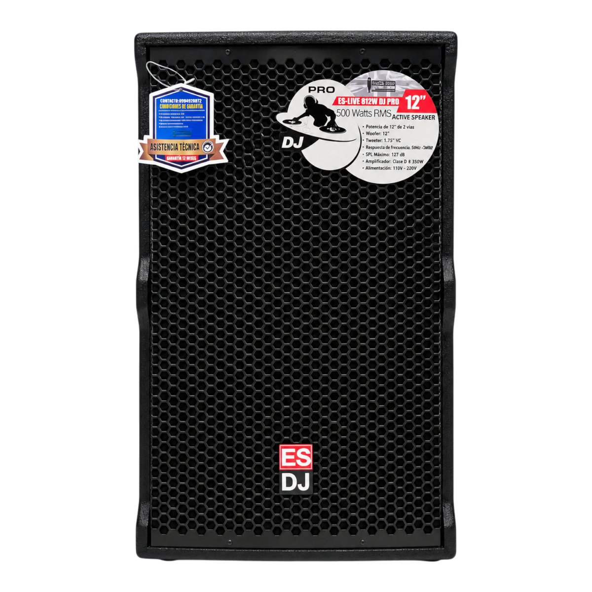 CAJA AMPLIFICADA 12 PULG. DE MADERA, 500W RMS, 2 ENTRADAS JACK COMBO, SALIDA XLR, DSP, CLASE D