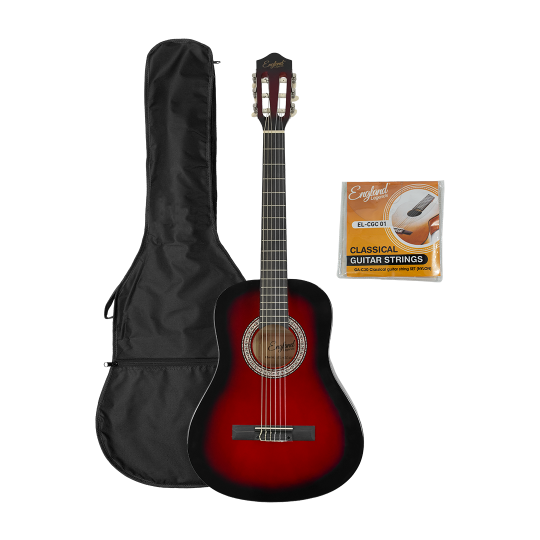 GUITARRA CLASICA 36", COLOR ROJO, INCLUYE BOLSO Y CUERDAS DE RESPUESTO