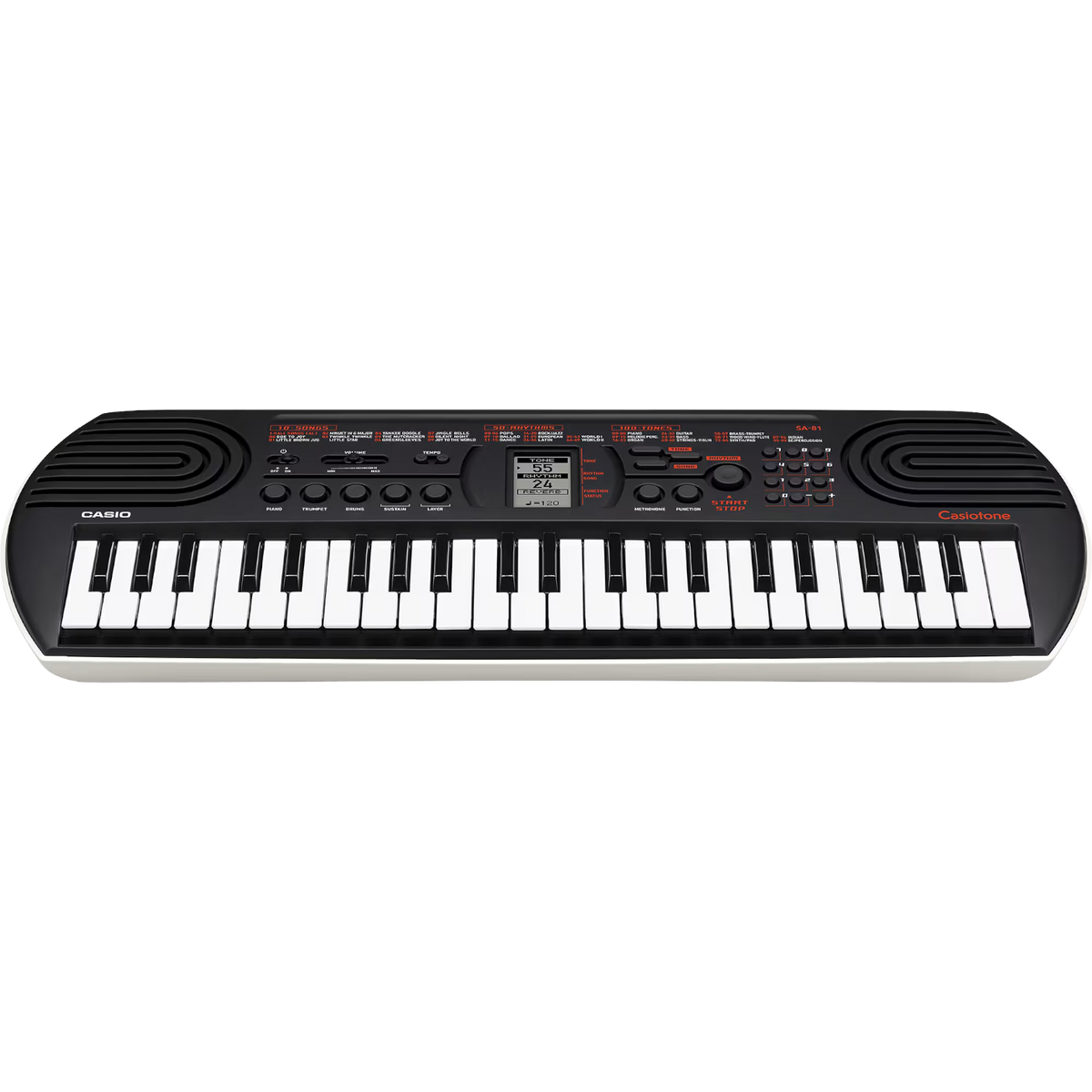 MINI TECL, 44 T, 100 TIMB, 50 RITM, 10 CANC, PANT LCD, COLOR NEGRO / BLANCO