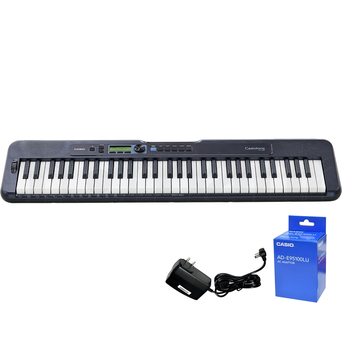 TECL 61 T, 400 TIMB, 77 RITM, POLIFONIA 48, CONEC APP, USB A HOST, PANT LCD, INCL ADAPT DE CORRIENTE, COLOR NEGRO