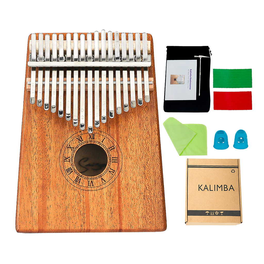 KALIMBA DE CAOBA, DE  17 LLAVES, COLOR NATURAL, INCLUYE FUNDA Y MARTILLO PARA AFINAR