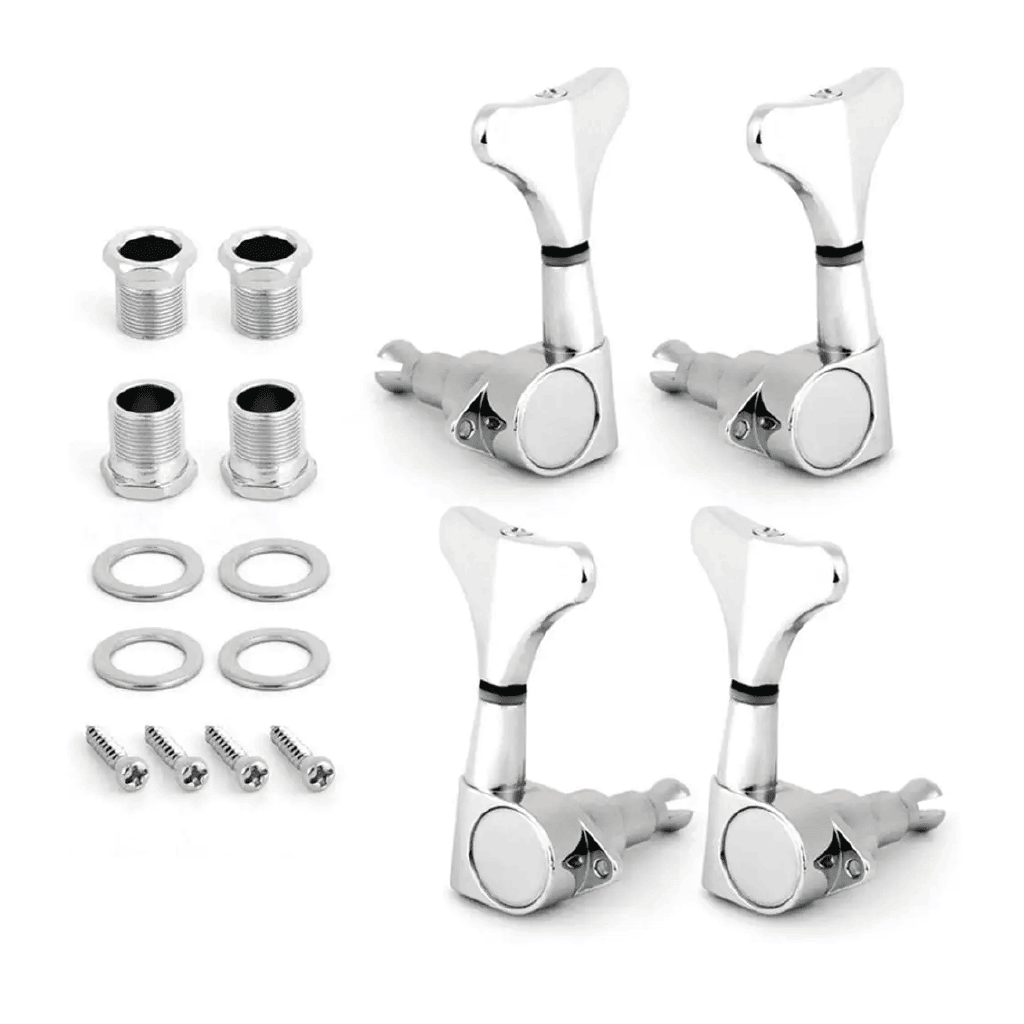 SET DE CLAVIJAS PARA BAJO ELECTRICO DE 4 CUERDAS, 2 DERECHA - 2 IZQUIERDA, NIQUELADAS
