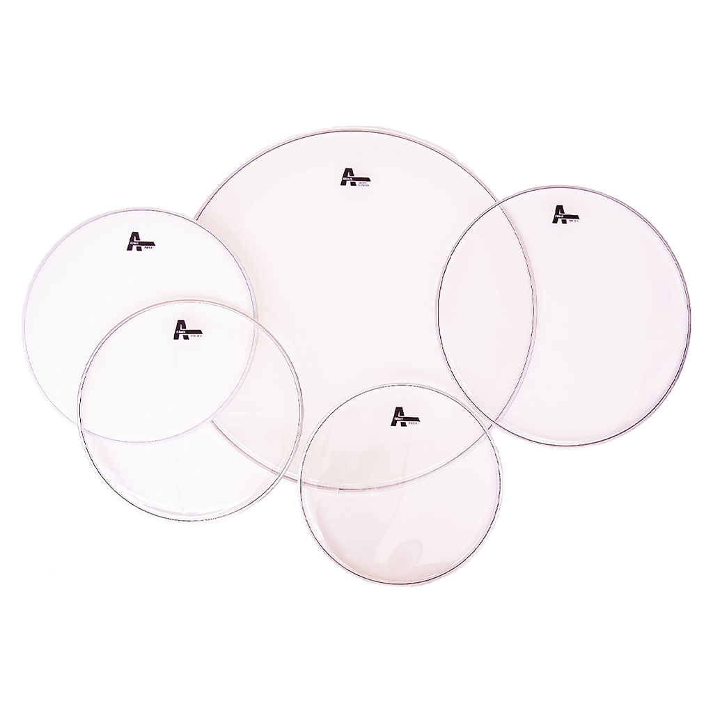 SET DE PARCHES 12",13",16", 22" DHA 1 CAPA TRANSPARENTE, 14" RUGOSO CON APAGADOR DE ARMONICOS, PARA BATERIA