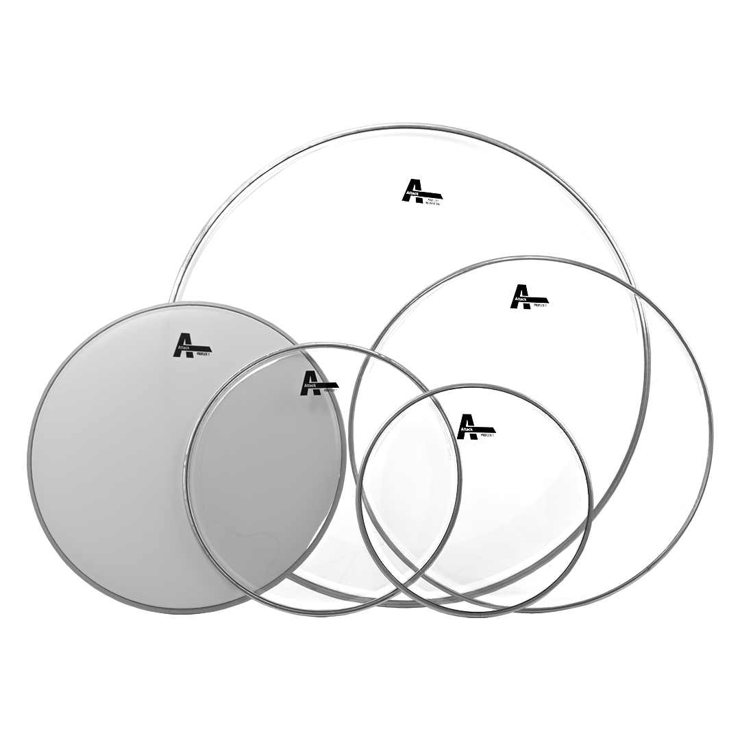 SET DE PARCHES 10",12",16", 22" DHA 1 CAPA TRANSPARENTE, 14" RUGOSO CON APAGADOR DE ARMONICOS, PARA BATERIA