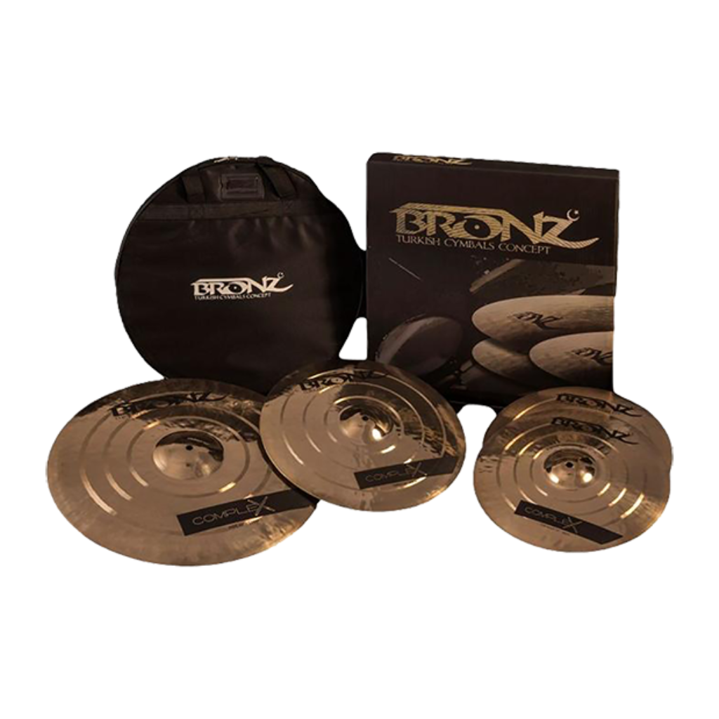 SET DE PLATILLOS SERIE COMPLEX HH14", CRASH 16", RIDE 20", FORMULA B20, INCLUYE ESTUCHE