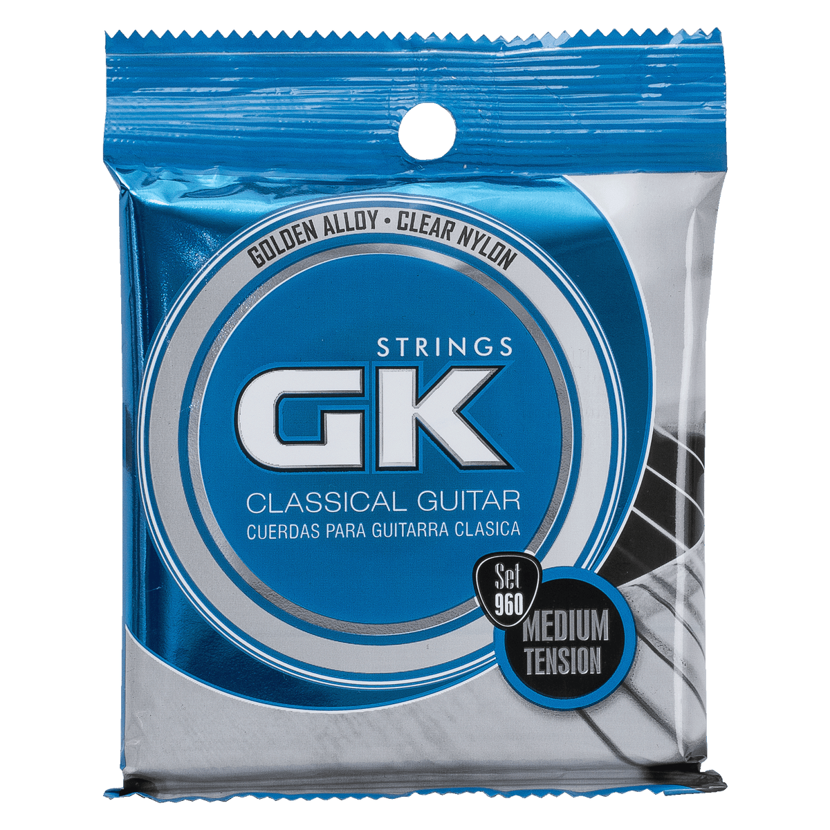 SET DE CUERDAS GK PARA GUITARRA CLASICA, TENSION SUAVE, CAJA/AZUL 6C DORADAS