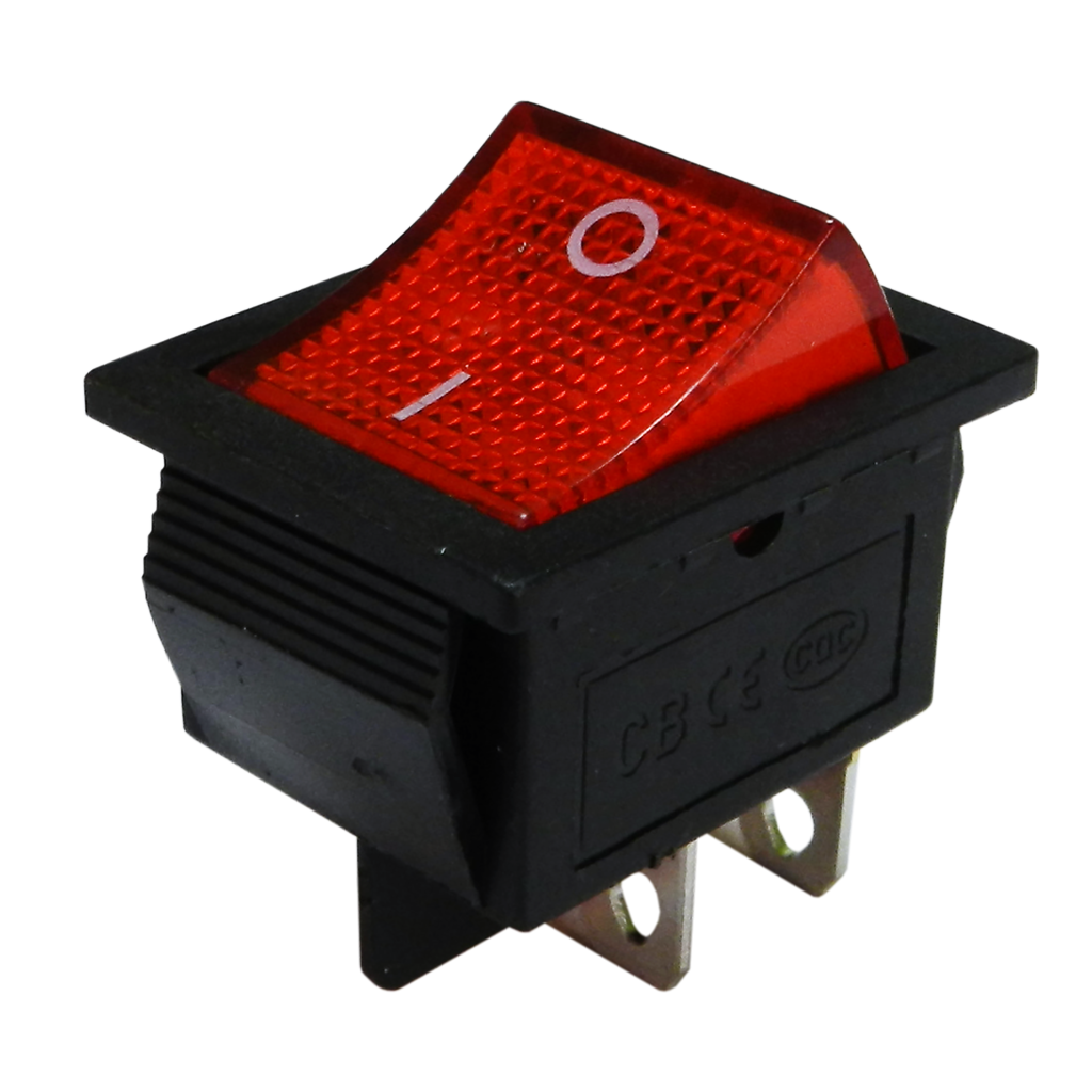SWITCH CON NEON, 4 PINES, 2 POSICIONES, ON/OFF, 5A-250V, 8A-250V, 10A-125V
