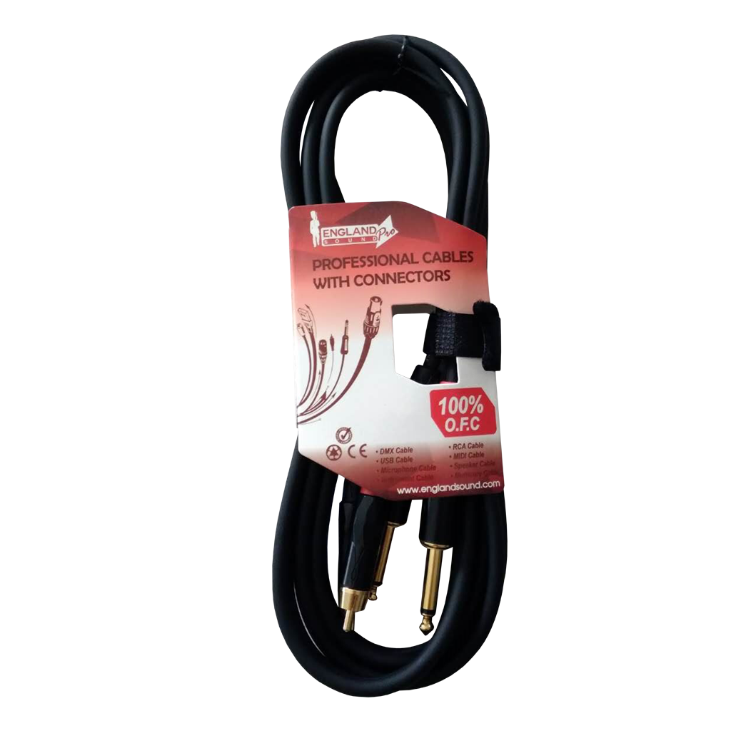 CABLE DE AUDIO, 2 PLUG RCA A 2 PLUG 6.3MM MONO, OFC, 2MTS